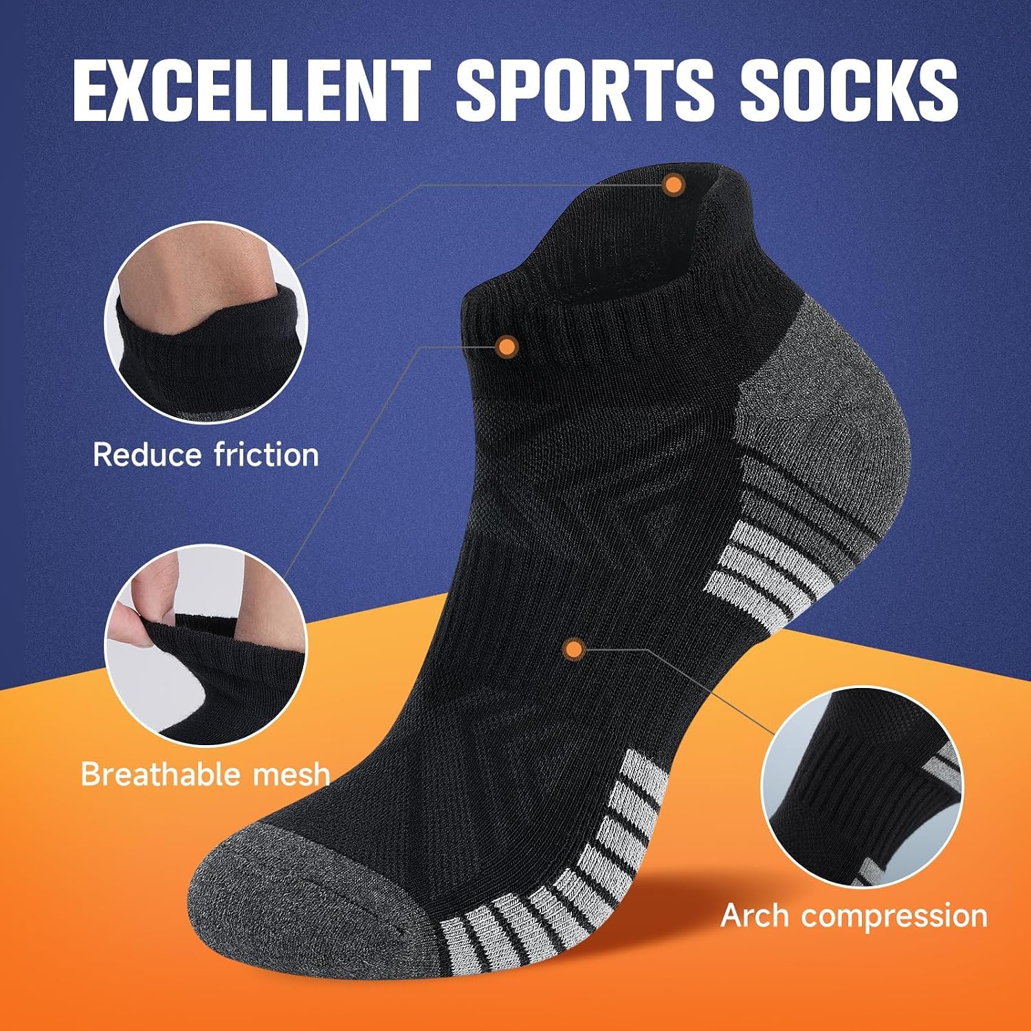 Detalle de Benirap Running Trainer Socks – Cushioned, Anti-Blister Ankle Socks for Women and Men (6 Pairs)