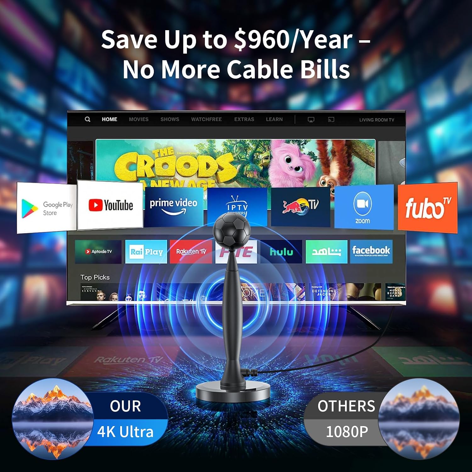 Detalle de Indoor TV Antenna with 16.5-Foot Cable