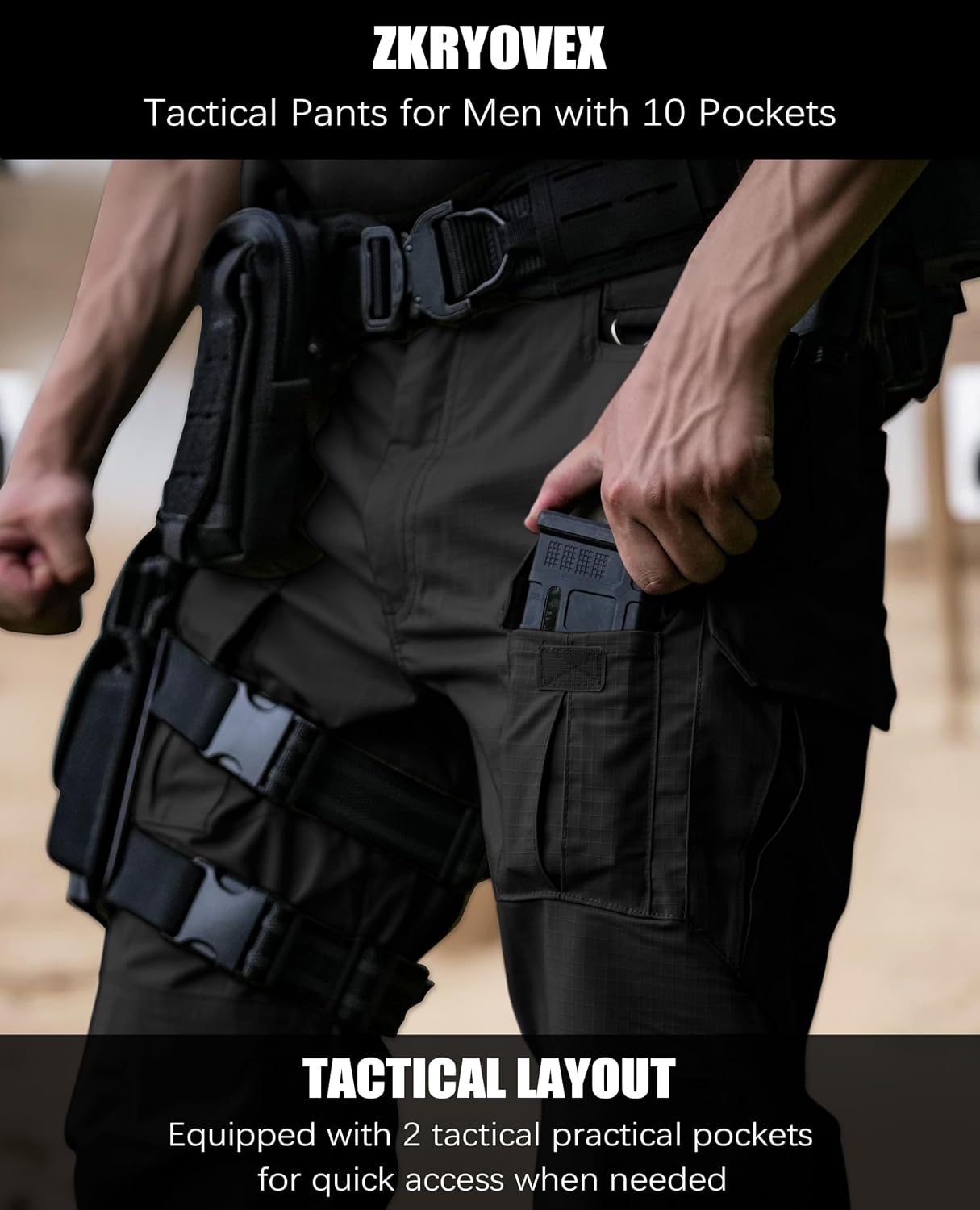 Thumbnail 6 de ZKRYOVEX Men's Tactical Pants, Stretch Ripstop Cargo with 10 Pockets