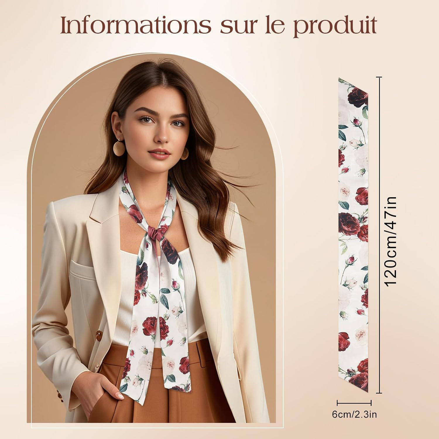 Thumbnail 1 de Foulard femme DAMILY en satin imprimé floral : écharpe à nouer, accessoires cheveux et cou