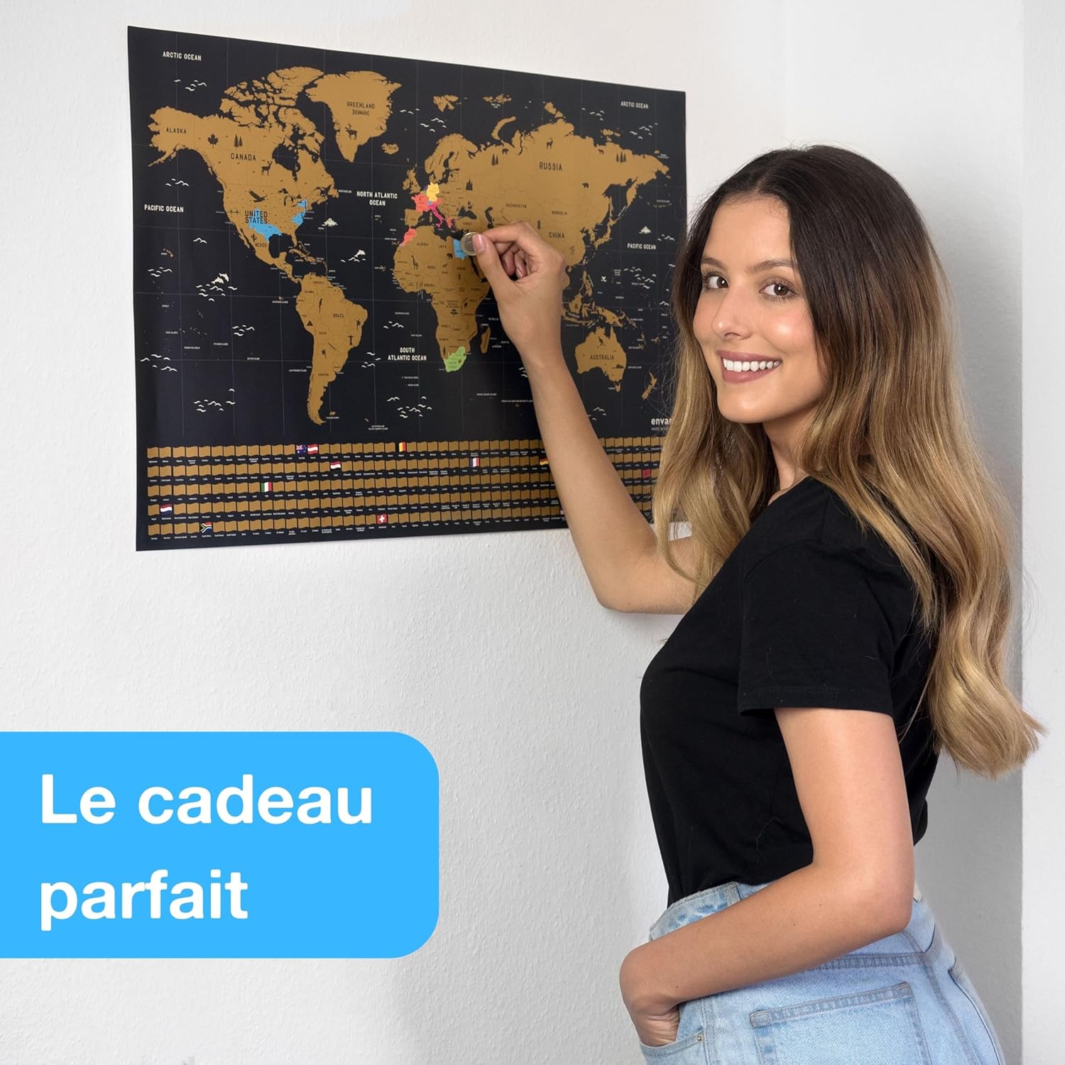 Thumbnail 5 de envami Carte du monde à gratter – planisphère dorée fabriquée en Allemagne 68 x 43 cm