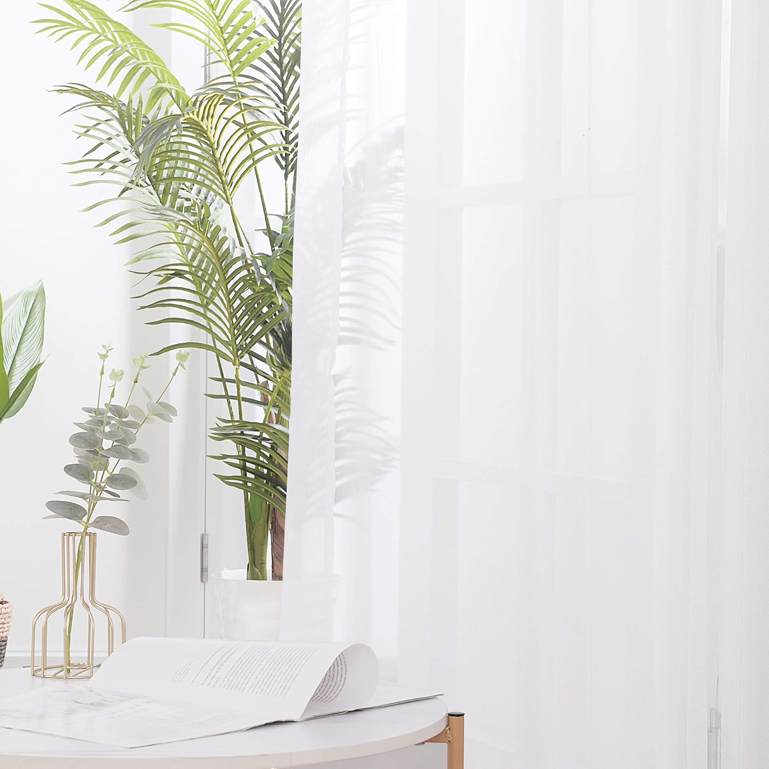 Thumbnail 5 de Deconovo Tende Trasparenti con Anelli – Set di 2 Pannelli in Voile Morbido 140x180 cm, Bianco