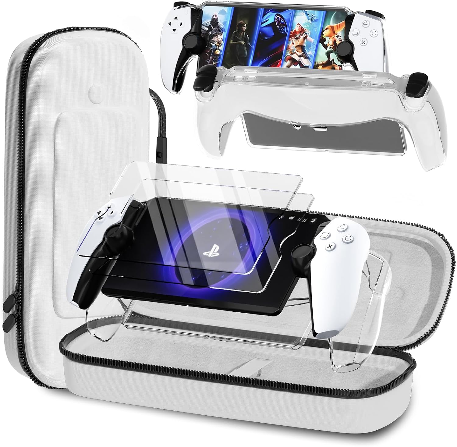 Detalle de QUAGGY 3-in-1 Accessories Kit for PlayStation Portal (EVA case, TPU cover, 2 screen protectors) – White