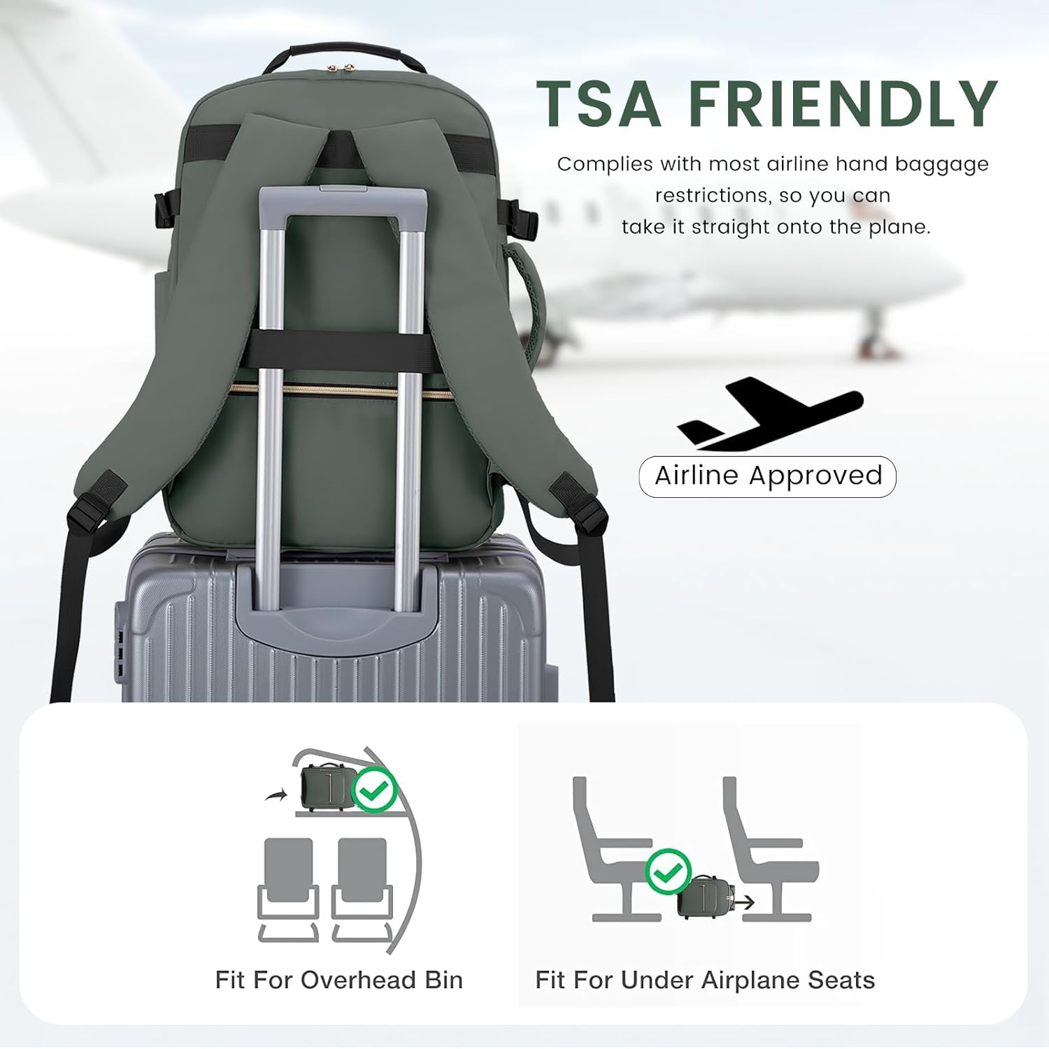 Detalle de LOVEVOOK Handgepäck-Rucksack Flugzeug 40L mit Laptopfach bis 17,3 Zoll