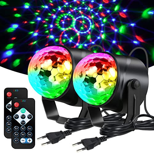 Thumbnail 7 de URAQT Luci Discoteca LED 360° (2 Pezzi) - Musica Attivata, Telecomando e 7 Colori RGBP per Illuminazione Palco