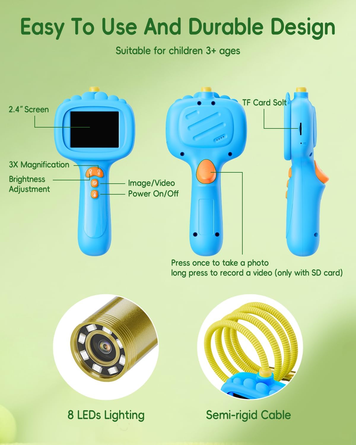 Detalle de Endoscope for Kids: 2.4-Inch Lightsnake Camera for Outdoor Exploration (Blue)