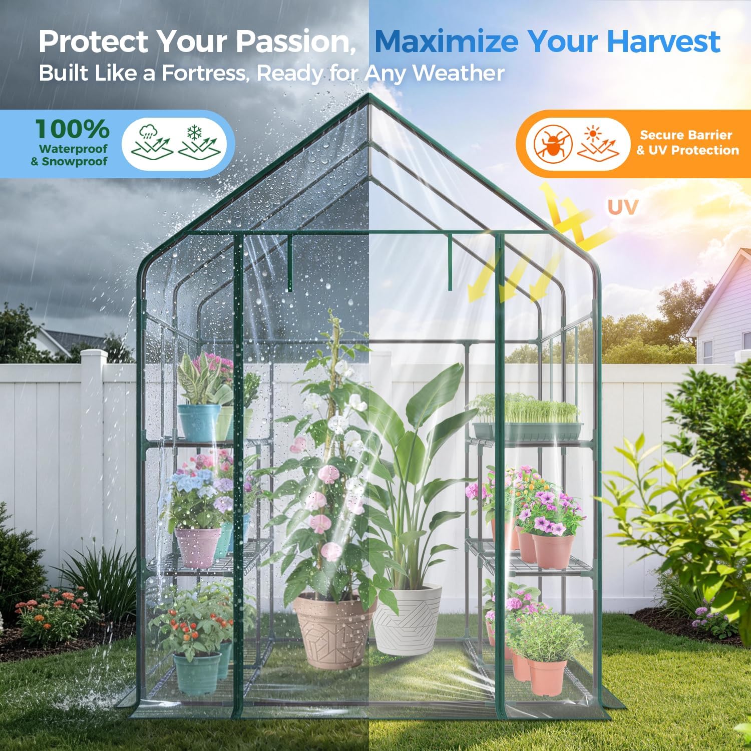 Detalle 1 de Ohuhu GGH-01 Walk-In Greenhouse with 12 Shelves and Roll-Up Door
