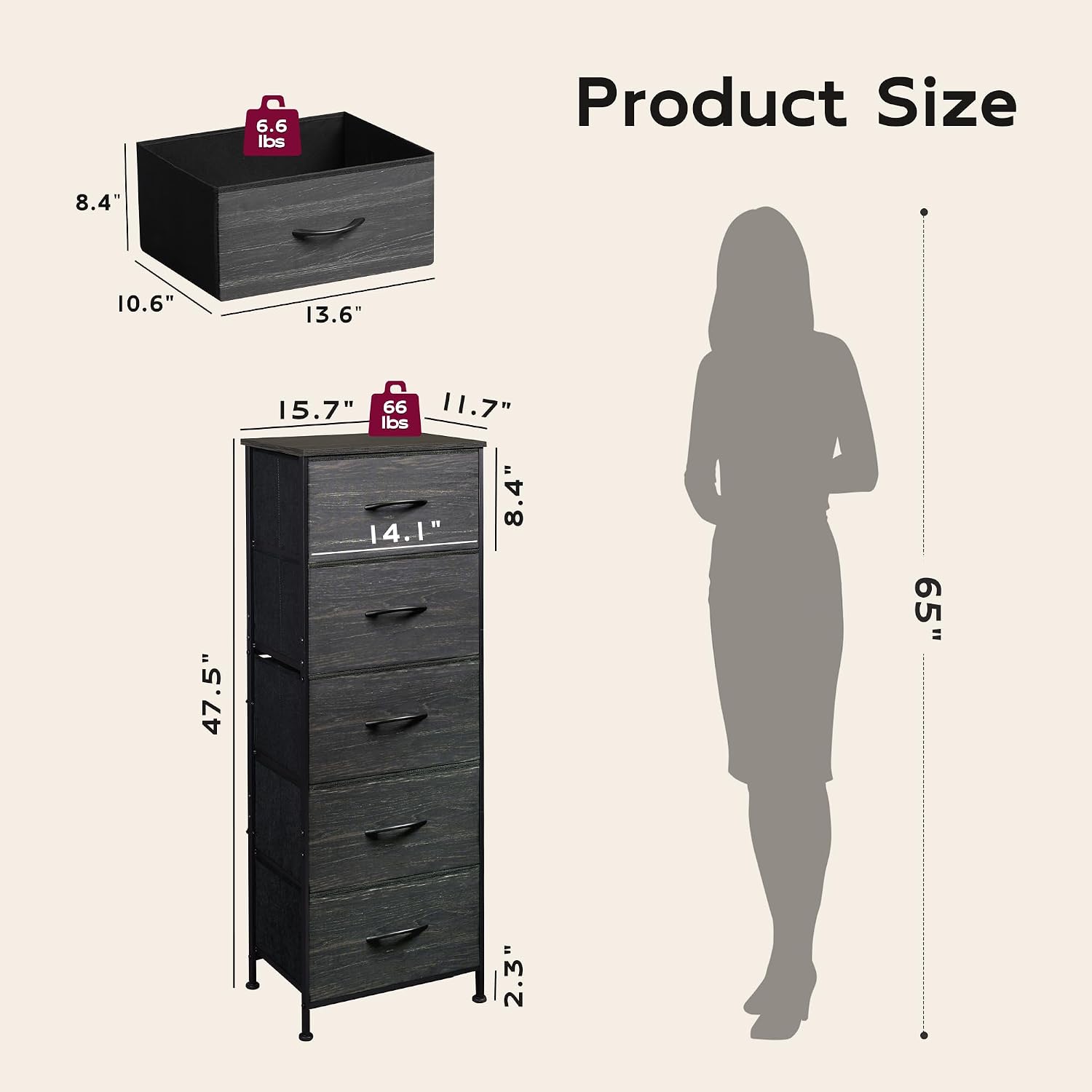 Detalle de WLIVE 5-Drawer Fabric Dresser