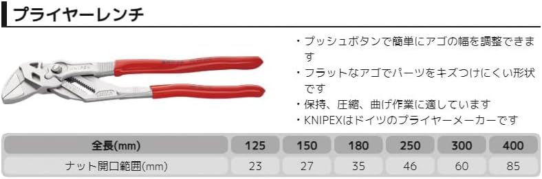 Thumbnail 1 de KNIPEX 8603-180 プライヤーレンチ 35mm開口・13段階調整・クロムメッキ