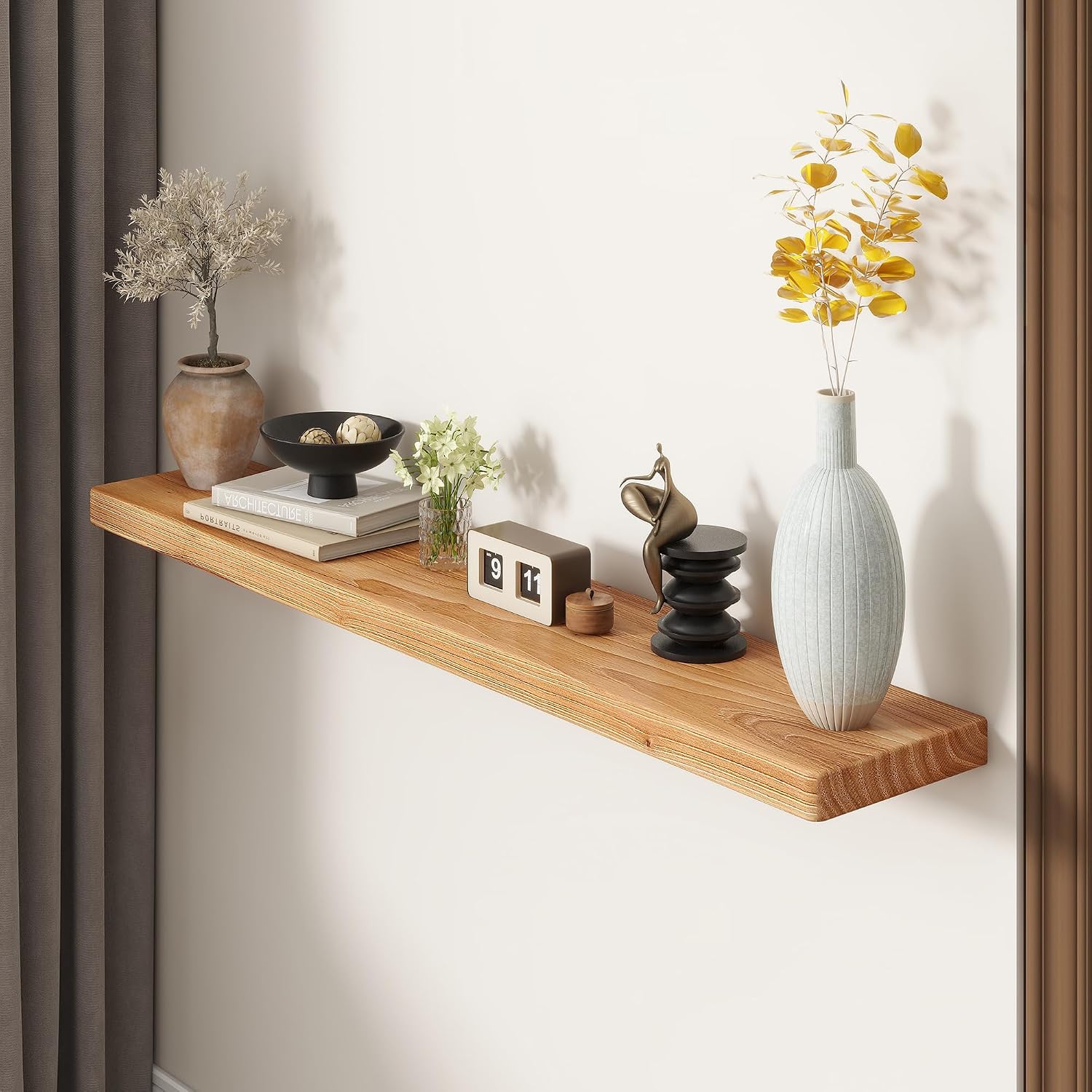 Detalle 2 de Fun Memories FS-DCZ48-1 Solid Elm Floating Shelf, 48-Inch, 8-Inch Deep
