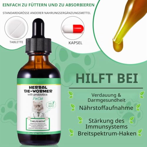Detalle 2 de Tamiodfo Wurmkur Katze 60ml – Kräuterentwurmer mit Probiotika für Verdauung und Immunität