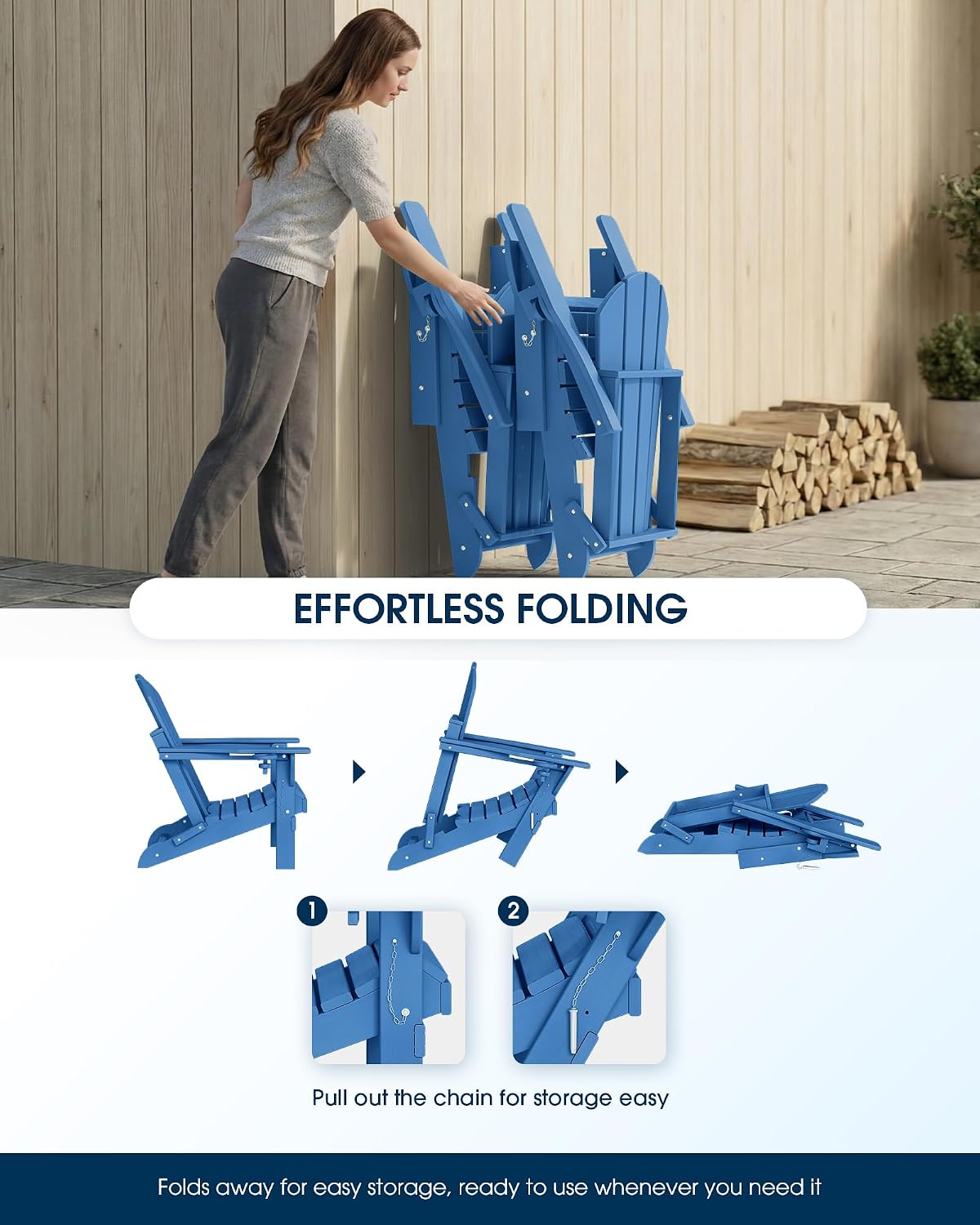 Thumbnail 6 de MUCHENGHY Folding Adirondack Chair HDPE, Navy Blue with Cup Holder