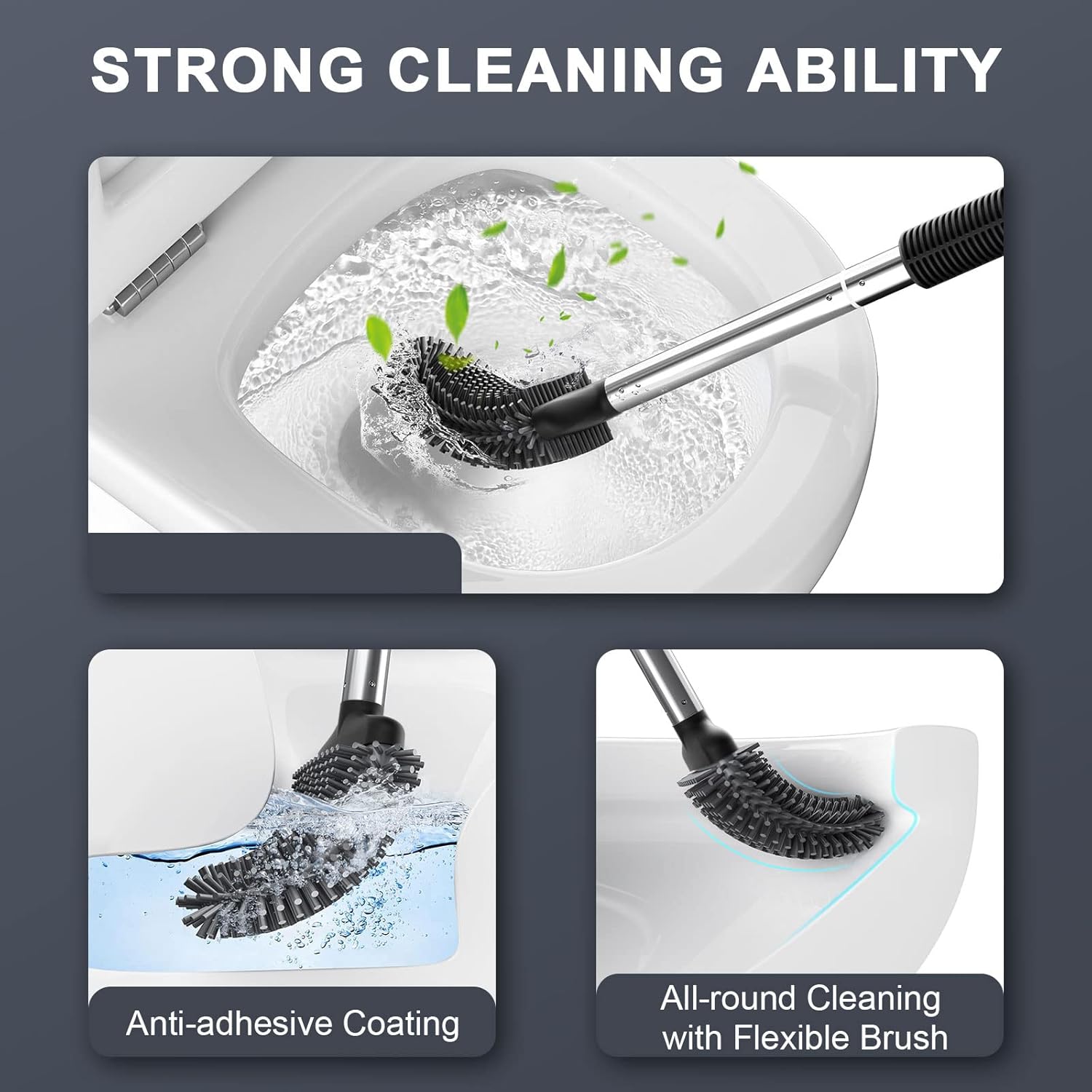 Thumbnail 3 de ASOBEAGE Silicone Toilet Brush with Wall-Mounted Holder (Black)