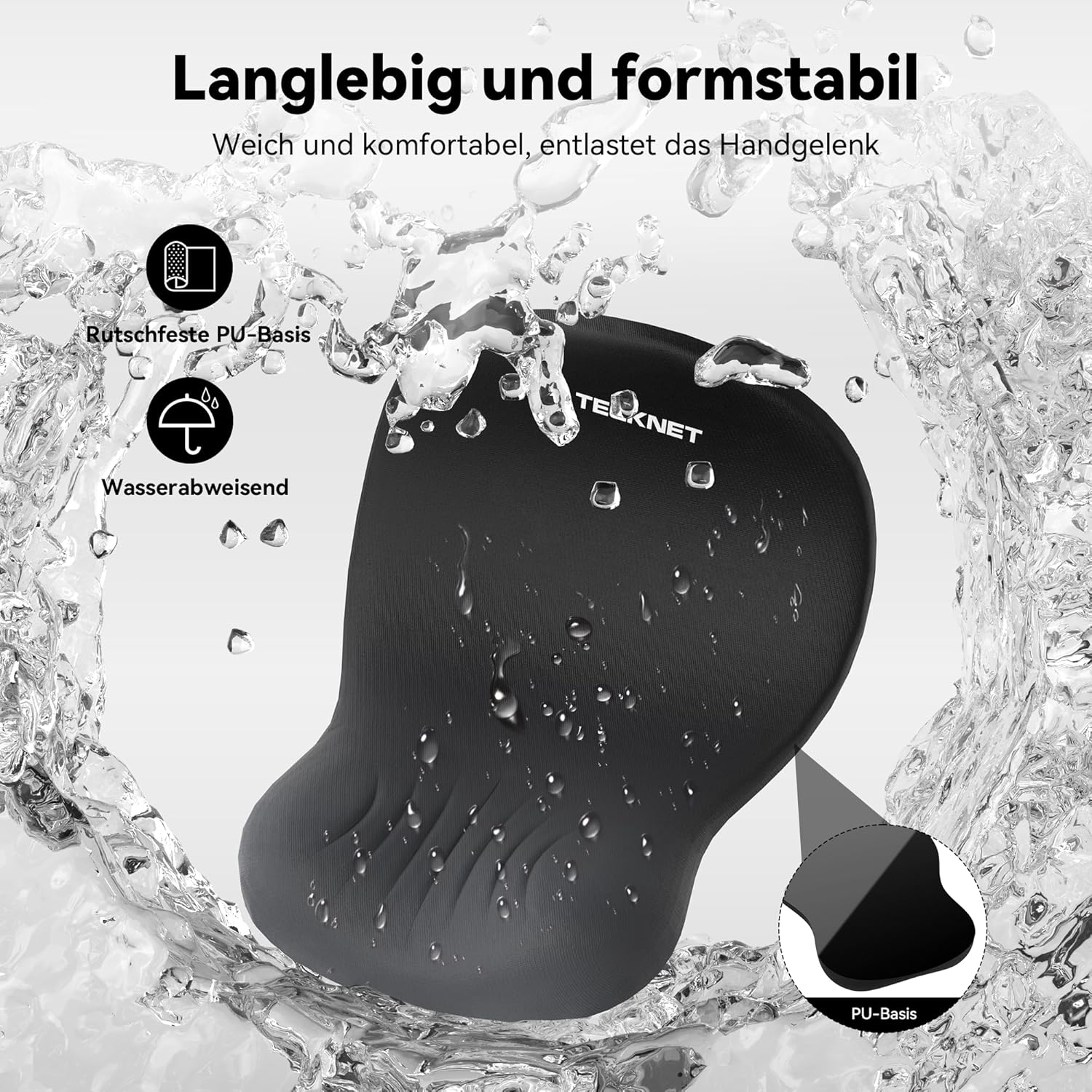 Thumbnail 4 de TECKNET ergonomisches Mauspad mit Handauflage und Memory-Schaum – rutschfeste PU-Basis (Gaming & Büro)