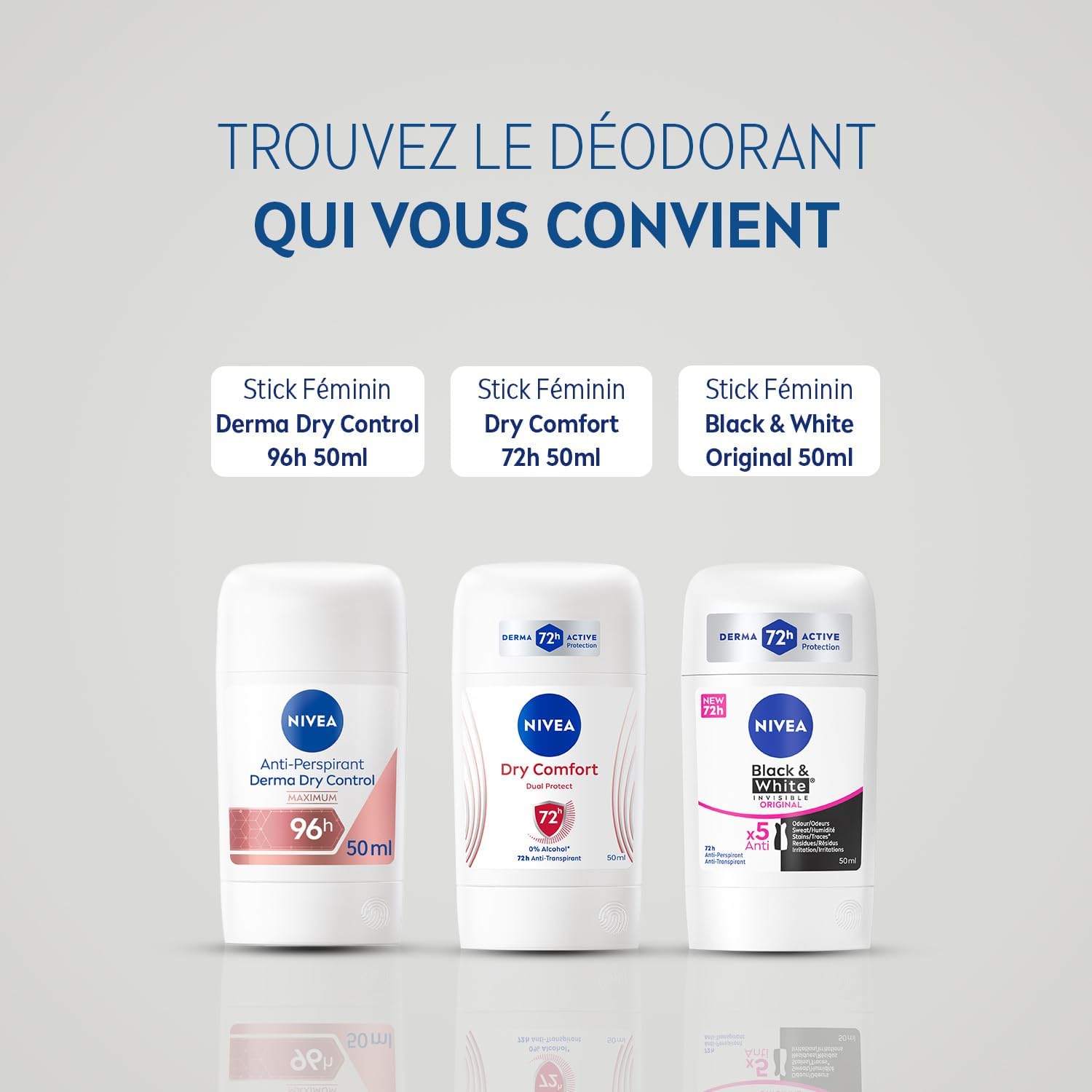 Detalle de NIVEA Stick Féminin Derma Dry Control anti-transpirant 96h – Protection maximale (50 ml)