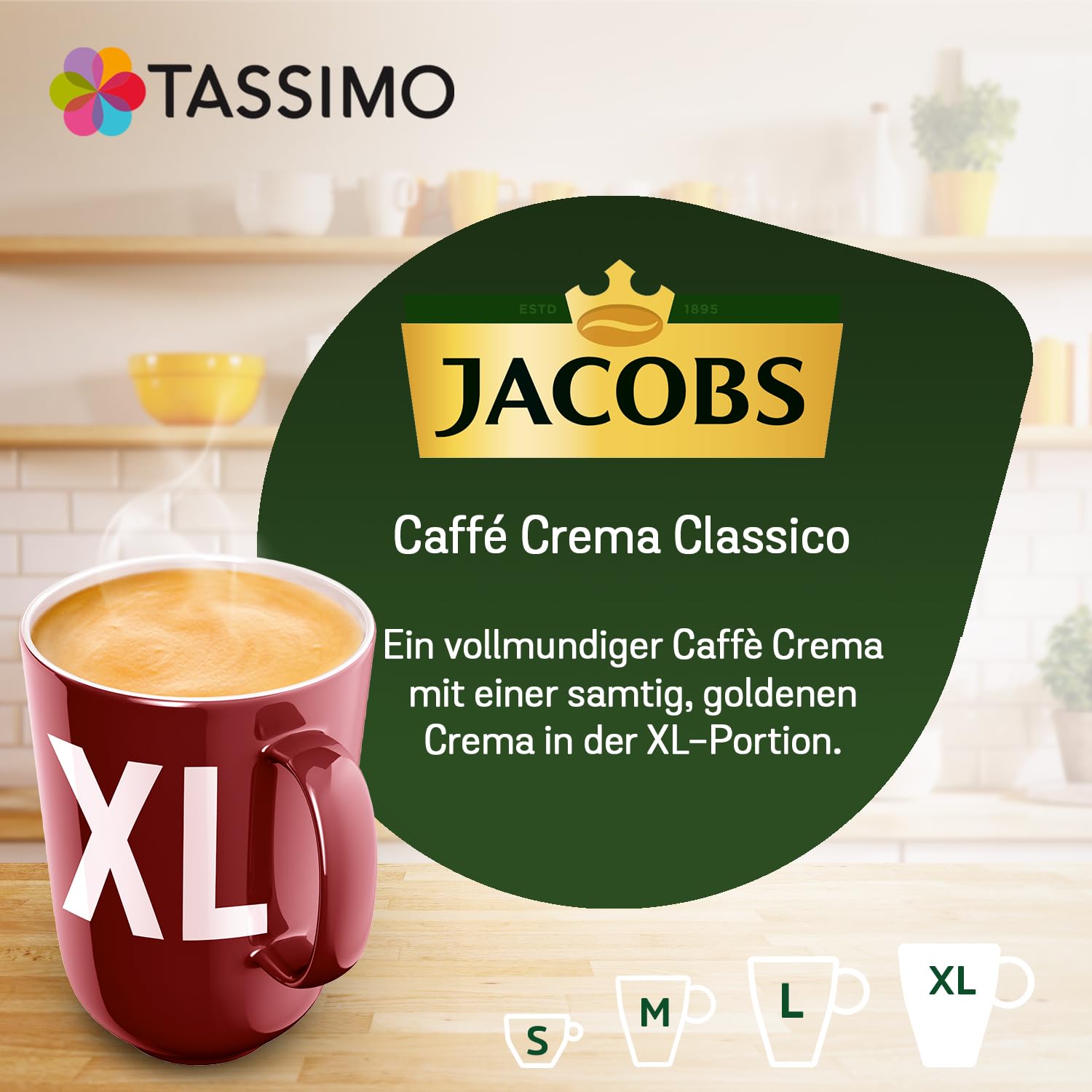 Detalle de Tassimo Jacobs Caffè Crema Classico XL – 80 Kaffeekapseln (5x132,8 g) für Tassimo