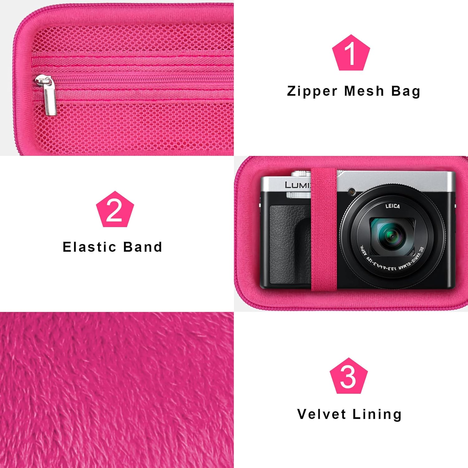 Thumbnail 4 de Canboc Tragetasche für Panasonic LUMIX DC-TZ99E/LX10/ZS80/ZS100/ZS70/ZS200/ZS60 4K Kompaktkamera – rosérot
