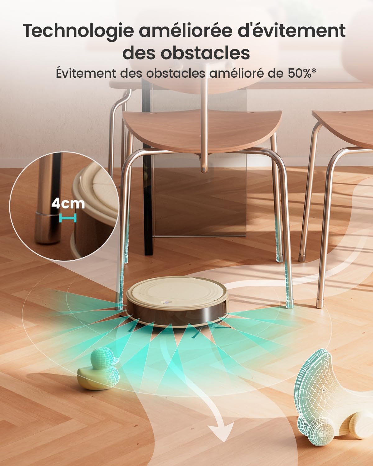 Detalle de Lefant M310 : aspirateur robot silencieux 4500 Pa, antienchevêtrement et évitement d’obstacles