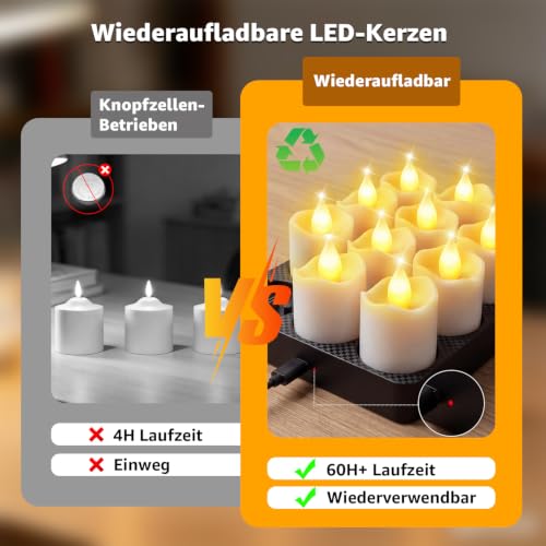 Thumbnail 7 de Ollny LED-Teelichter, 12er-Set mit Ladestation, Fernbedienung und Timer