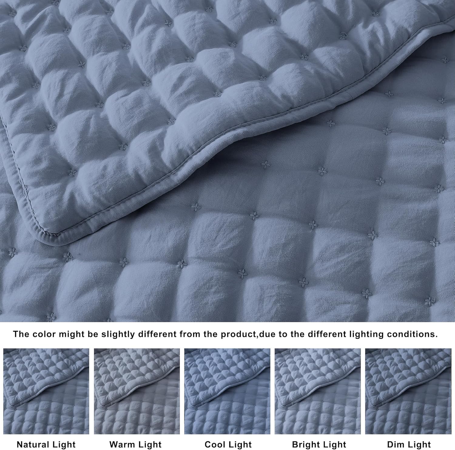 Thumbnail 4 de WDCOZY Dusty Blue Oversized Cal King Quilt Set (3 Pieces)