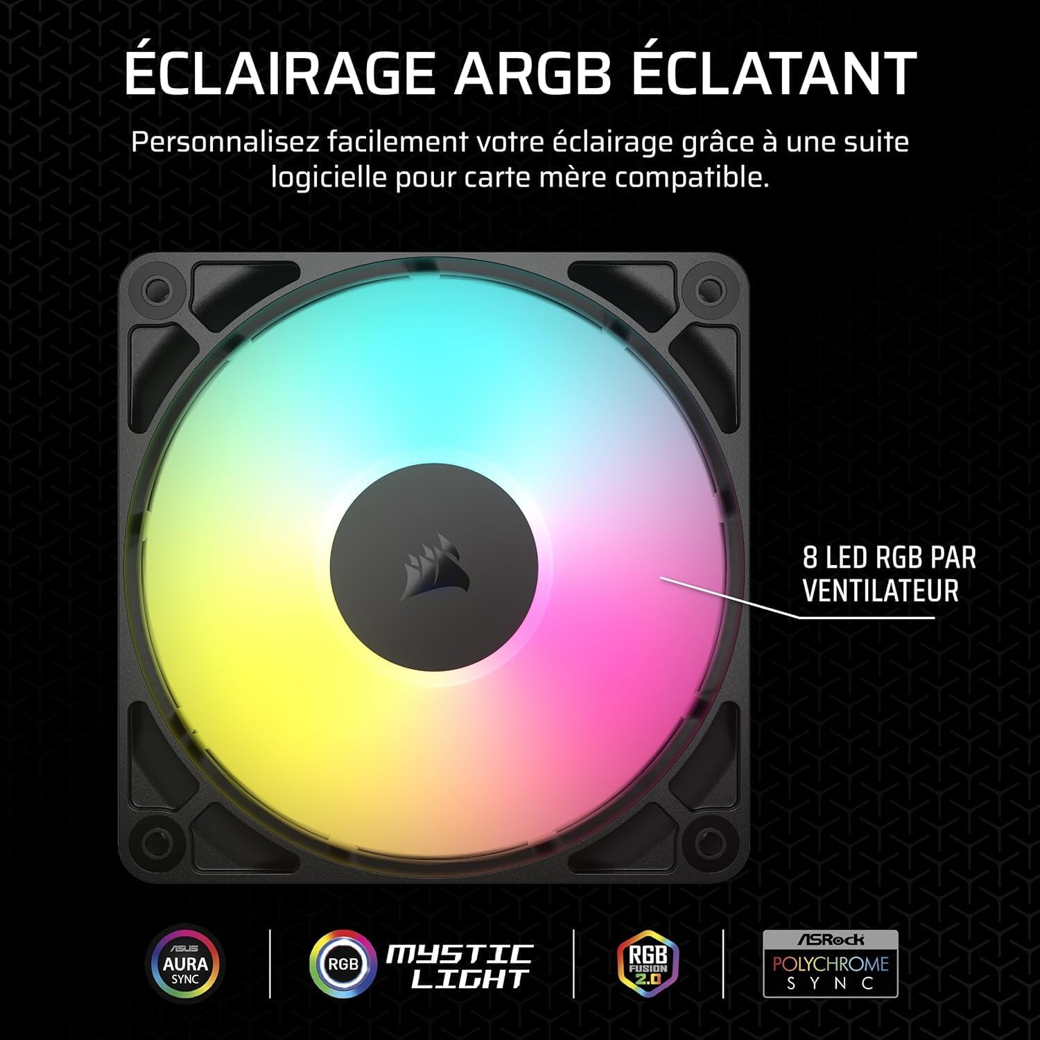 Detalle 2 de CORSAIR RS120 ARGB ventilateurs 120 mm, pack de 3 🖥