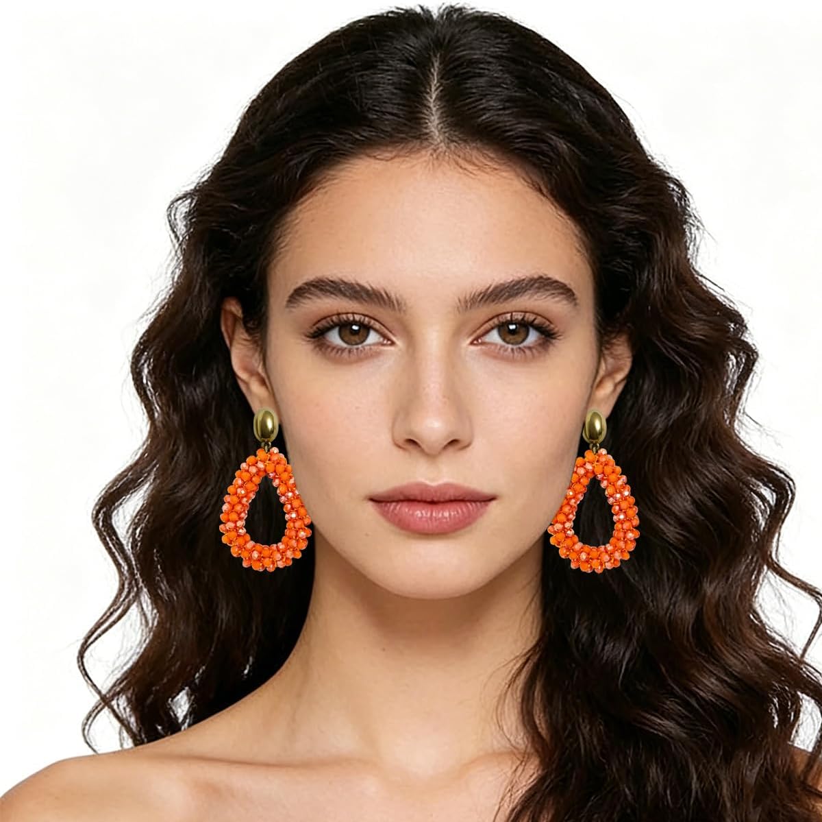 Detalle de Bohemian Ohrringehängend für Damen – Tropfenförmiger Kristallhänger, Edelstahl, modischer Schmuck