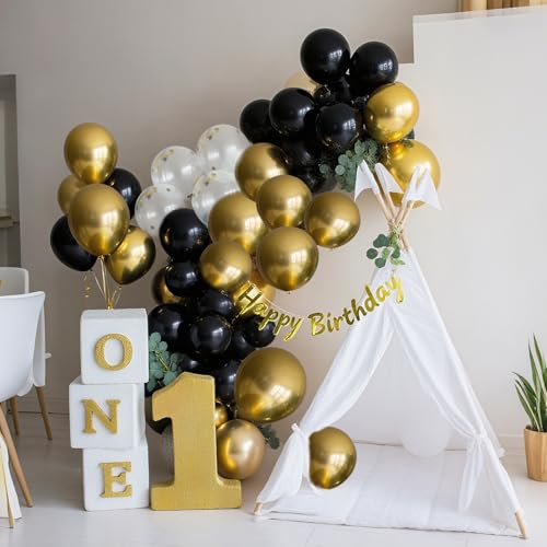 Thumbnail 2 de 50 Globos Negros y Dorados de 30 cm con confeti y cinta – WQDD STANPET