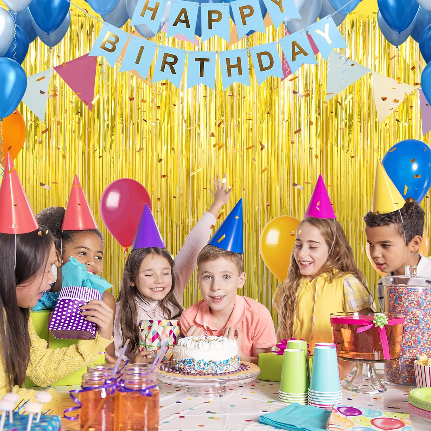 Thumbnail 4 de Crosize 3 Pack Gold Foil Fringe Glitter Curtains (3.3 ft x 9.9 ft each) – Sparkling Backdrops for Parties