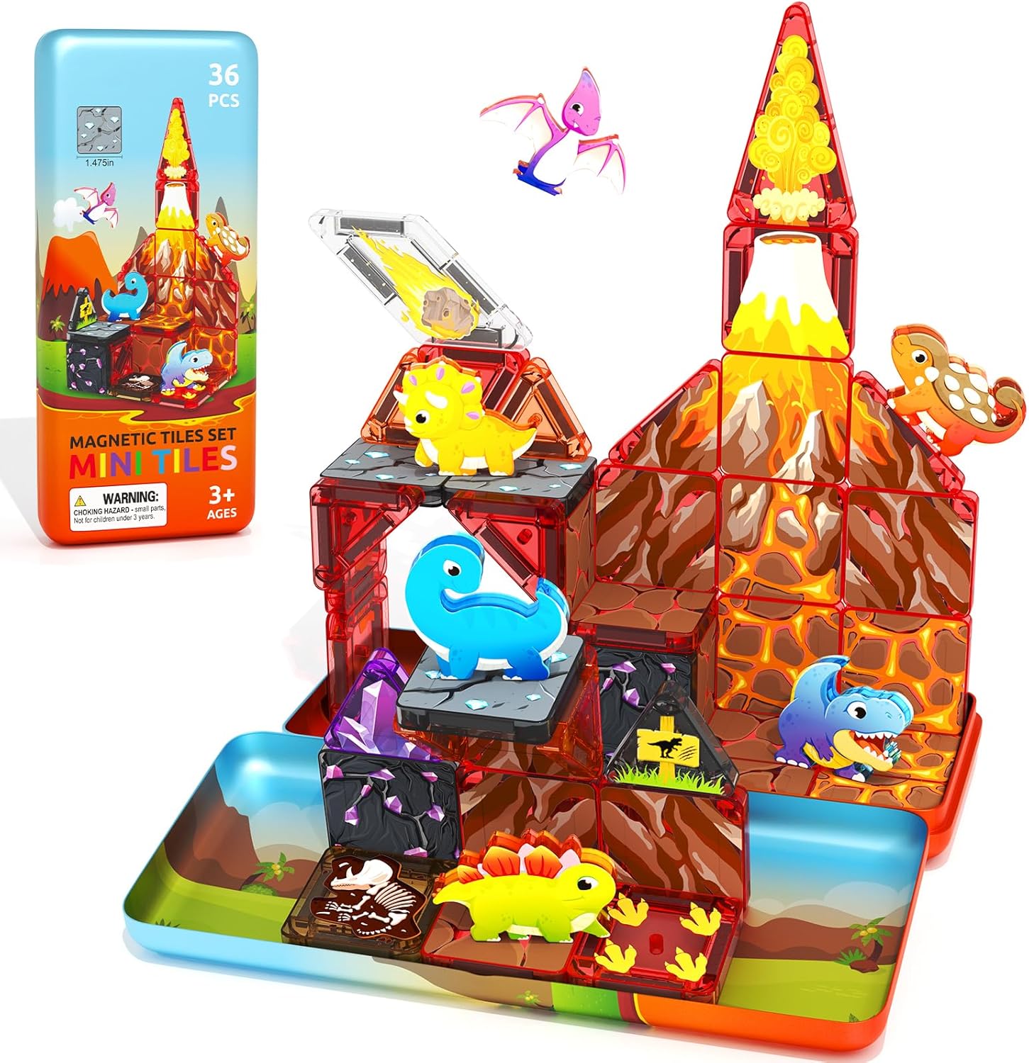 Detalle de 36PCS Mini Magnetic Tiles Dinosaur Travel Set