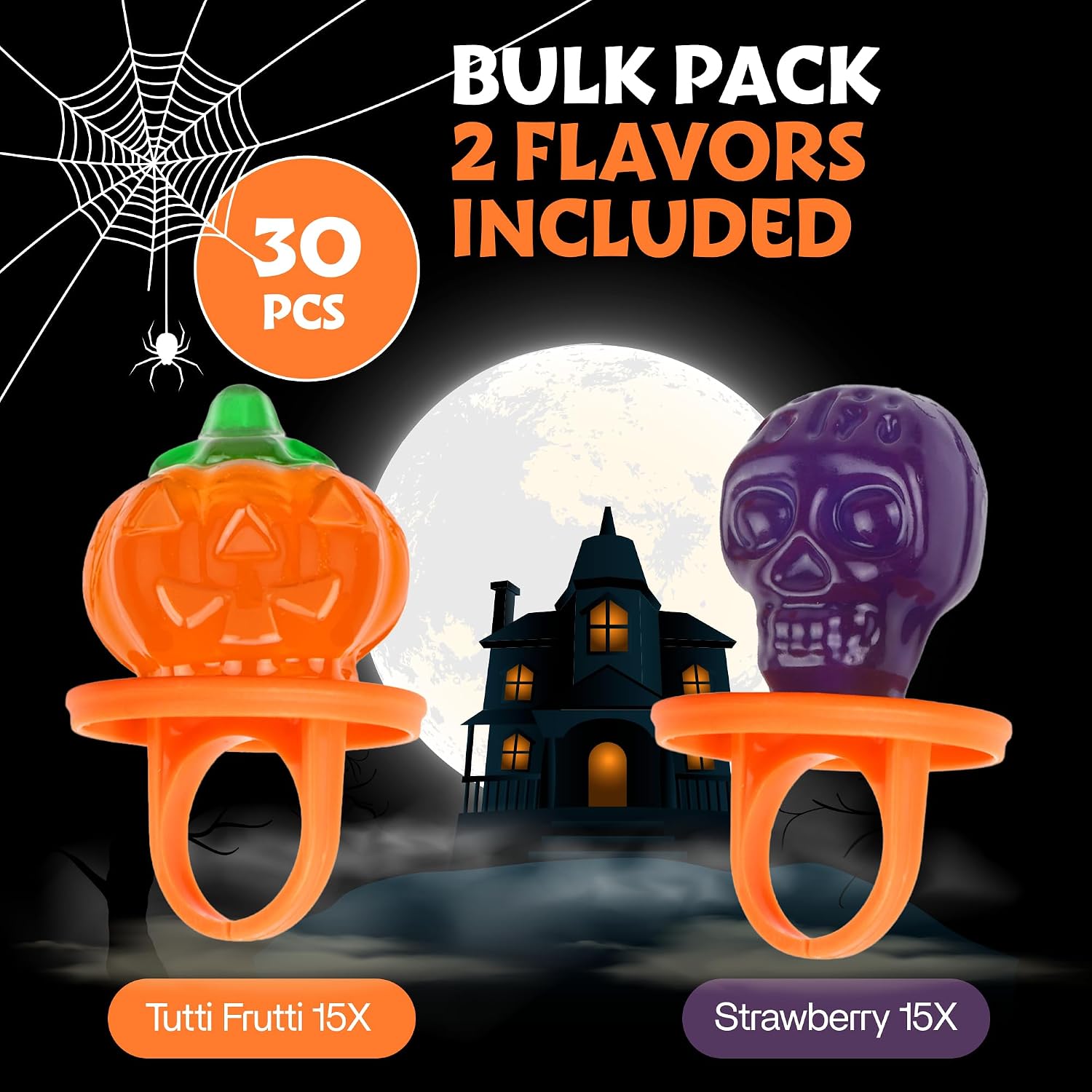 Thumbnail 3 de Twinkle Bites 30-Pack Halloween Ring Lollipops, Pumpkin and Skull Designs