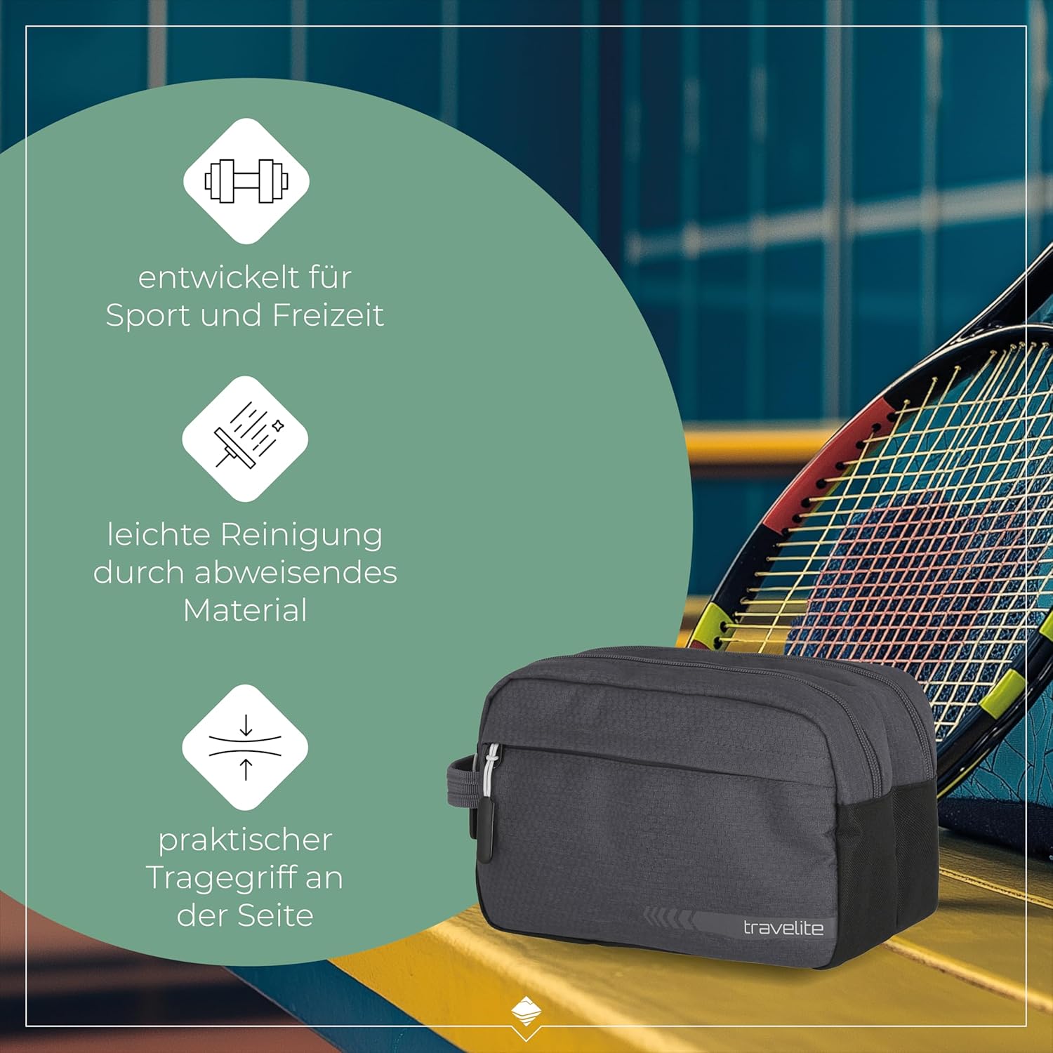 Detalle de Travelite Kick Off Handgepäck Kosmetiktasche – kompakte Kulturtasche mit 5 Litern Volumen