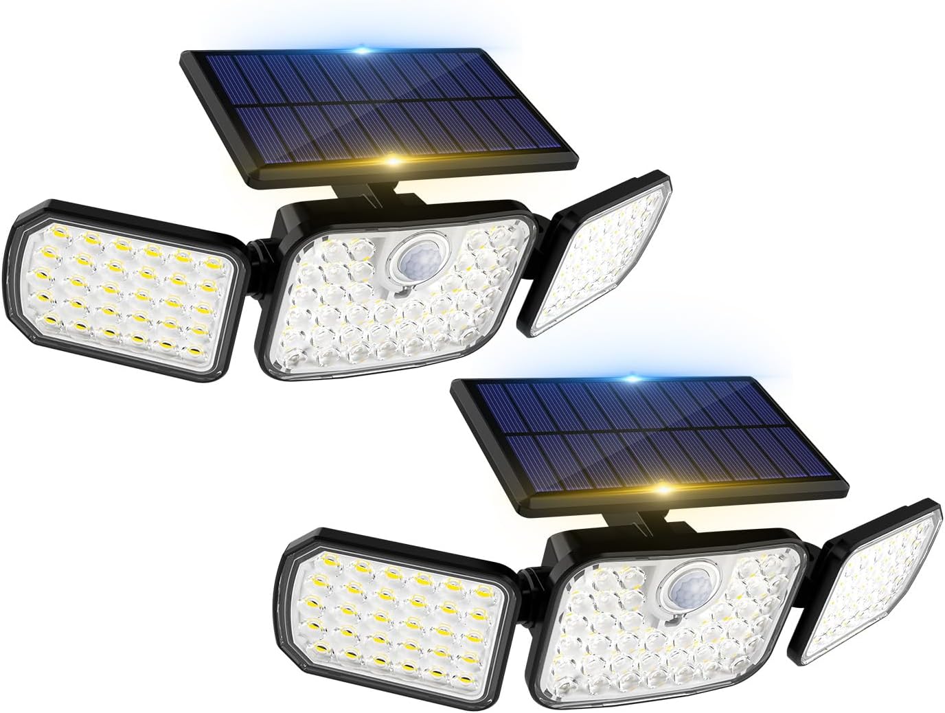 Peasur Solar Security Lights Outdoor Motion Sensor (2 Pack) with Remote, 3 Modes and IP65 Wall Mount, 3 Adjustable Heads