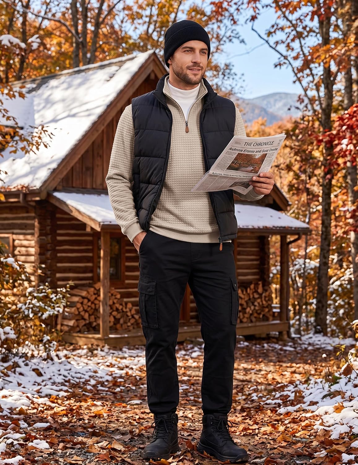 Detalle de COOFANDY Men's Quarter-Zip Pullover, Quilted Fabric