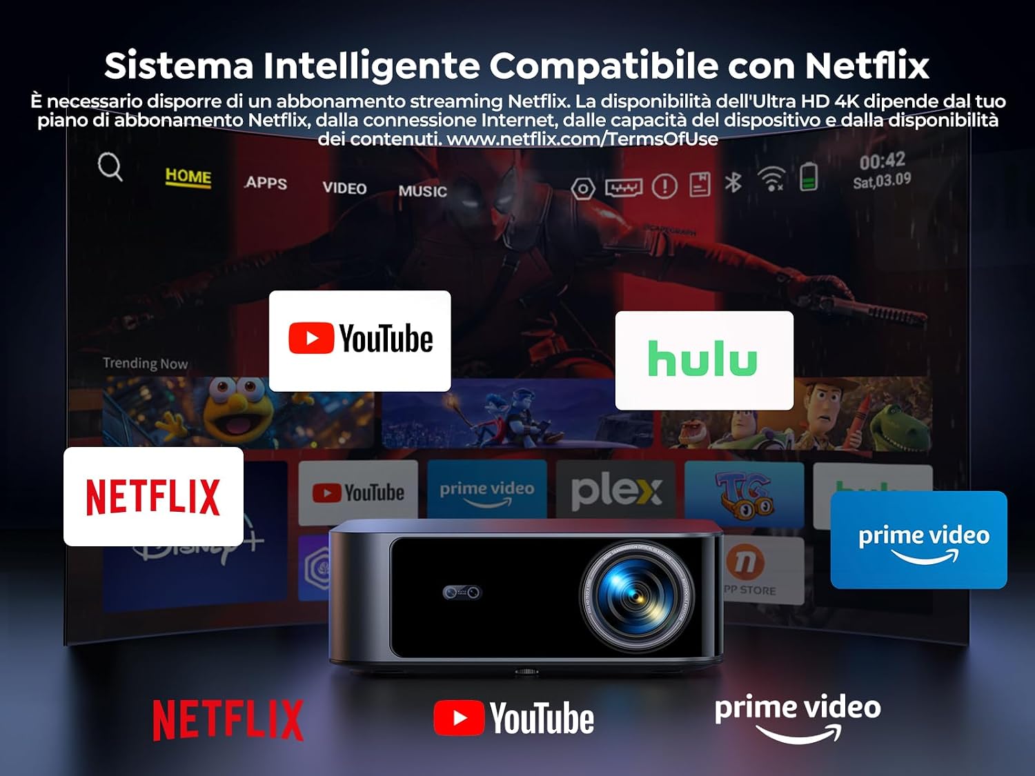 Detalle 2 de Proiettore 4K TOPTRO X9 con WiFi 6, Bluetooth bidirezionale e autofocus AI