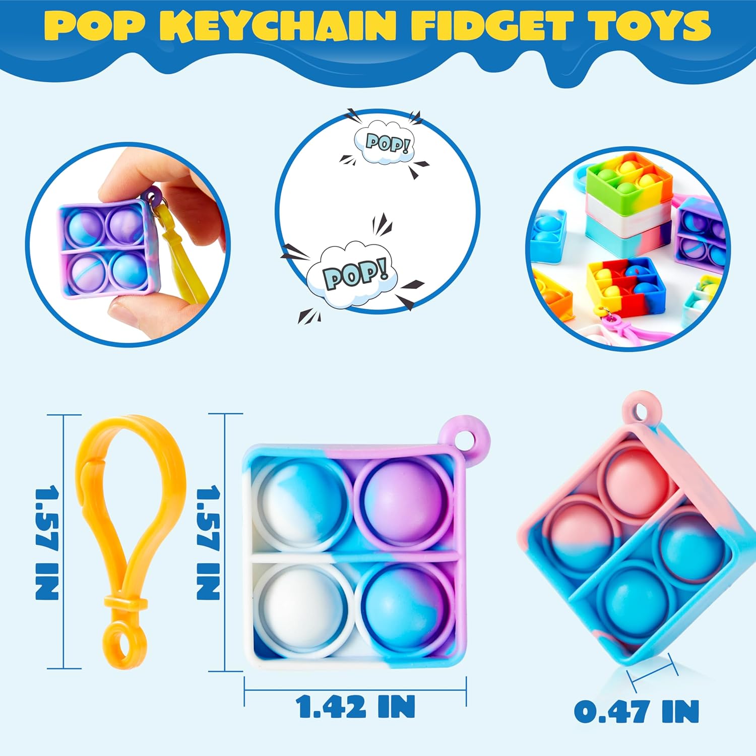 Detalle de JOYIN Pop-it Schlüsselanhänger Quadrat – 30 bunte Mini-Fidget, Stressabbau für Kinder 4–8