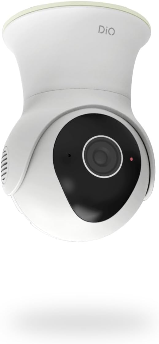Thumbnail 1 de DiO Connected Home Caméra de surveillance rotative Wi‑Fi intérieure/extérieure 1080p avec vision nocturne et détection (16 Go) — Blanc et Noir