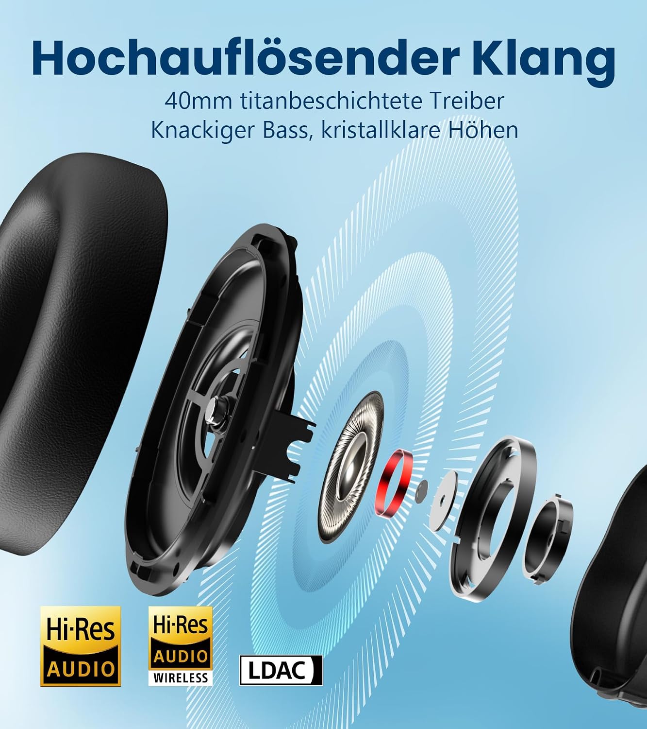Detalle de Edifier WH950NB (2026) faltbare Over-Ear Kopfhörer mit Hybrid Noise Cancelling, LDAC & App-Custom-EQ