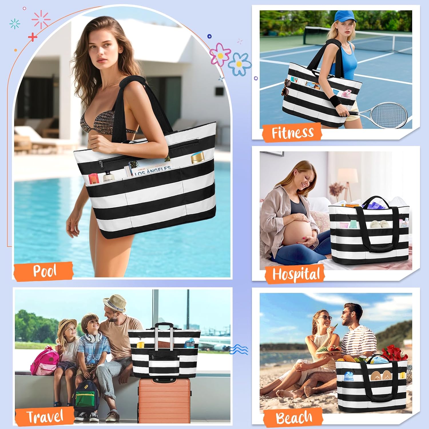 Detalle de BTNEEU Borsa Mare Donna XXL 50L Impermeabile: Tote Mare grande con 14 tasche, resistente e pieghevole
