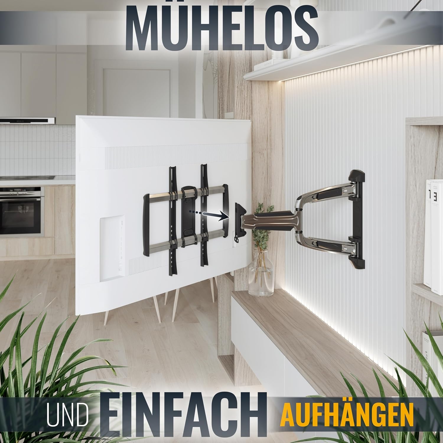 Detalle de RICOO S0644 TV-Wandhalterung: Schwenk- und Neigbar für 32–55 Zoll, VESA 400x400, max. 35 kg