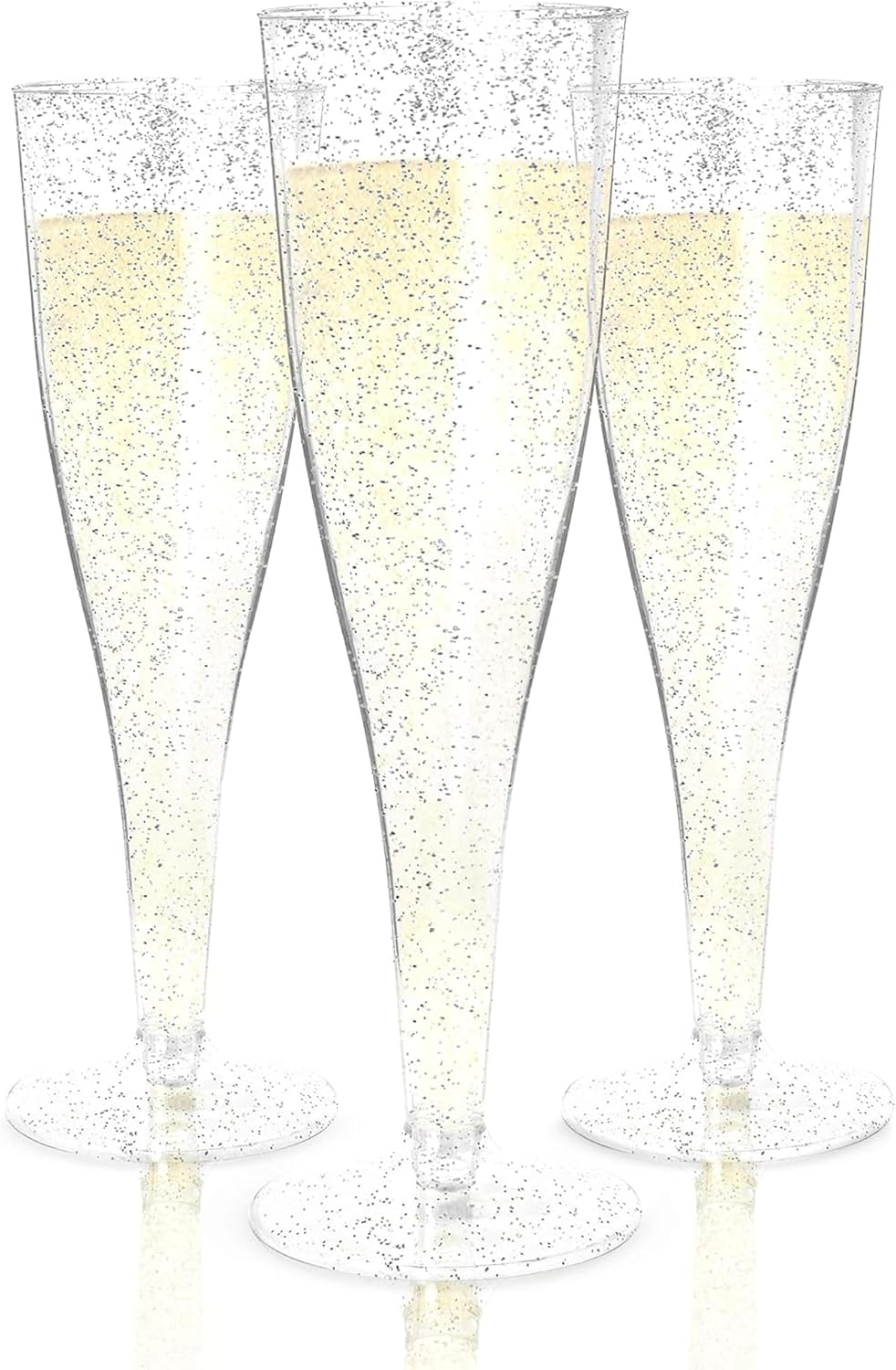 Detalle de Prestee 8541917992 Disposable Champagne Flutes, 4.5 oz, Silver Glitter, 100 Count