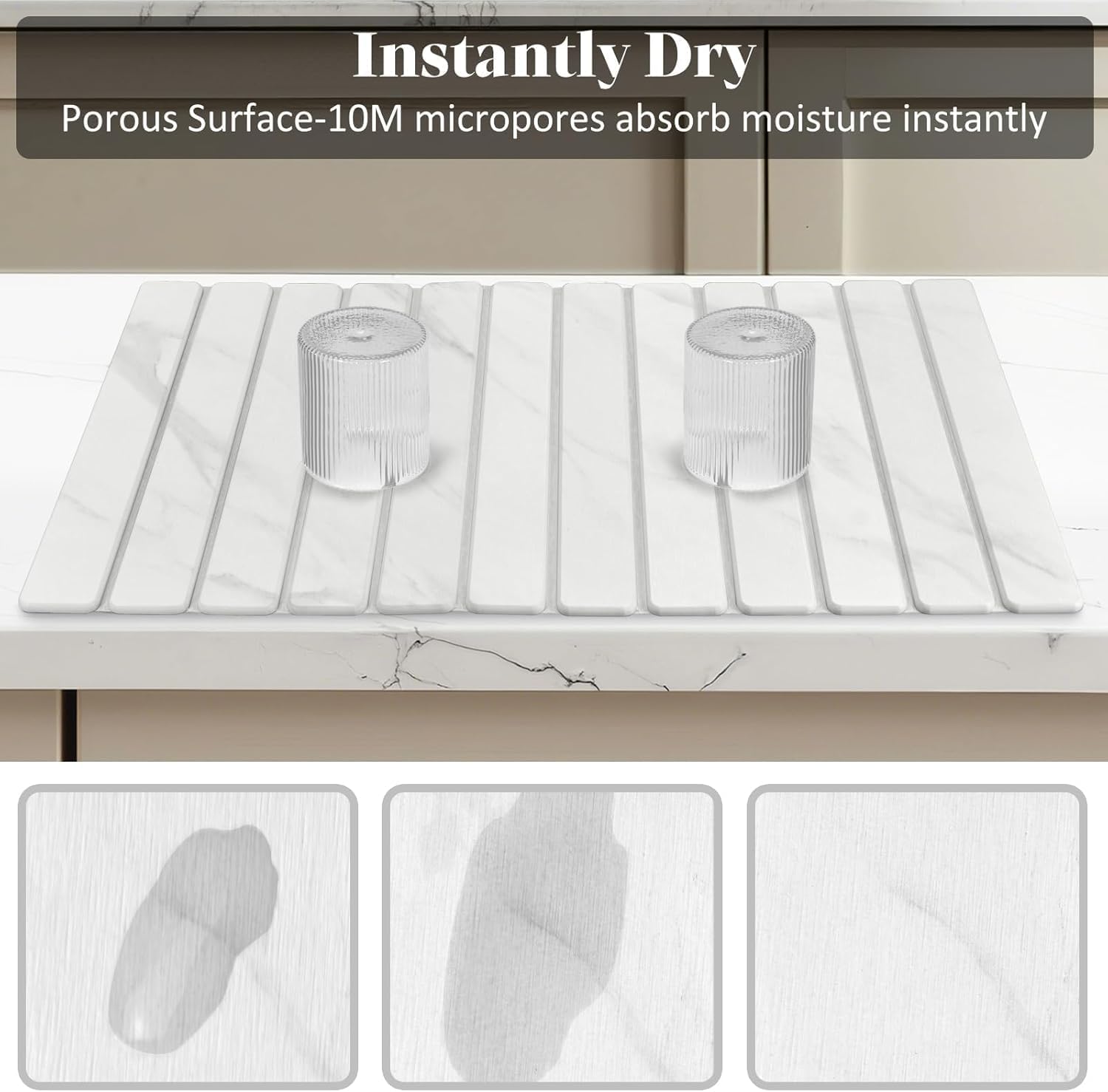 Detalle 2 de Large Stone Dish Drying Mat 28" Marble 🧽