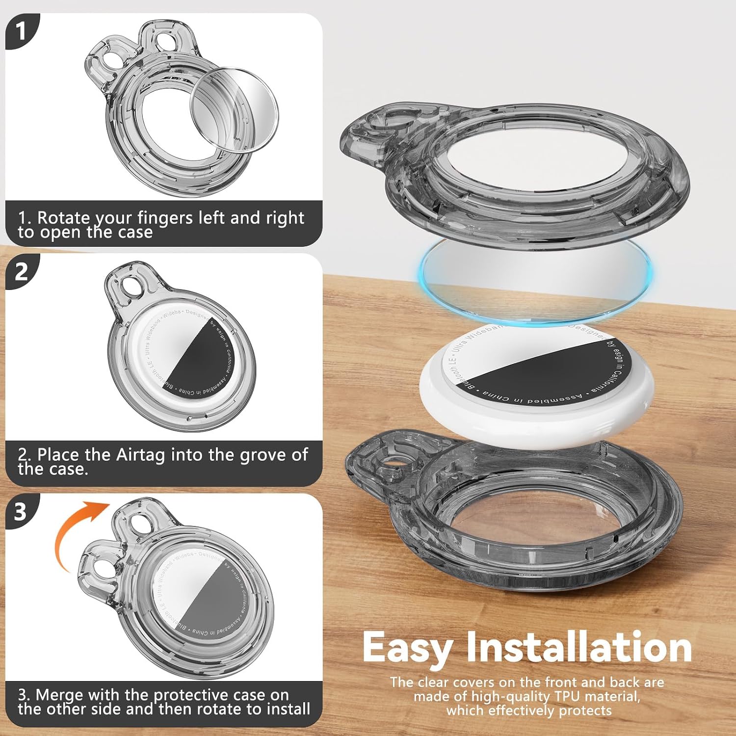 Detalle de TNSNK Wasserdichtes AirTag-Halter-Set mit Lock – klare Hülle und Schlüsselclip