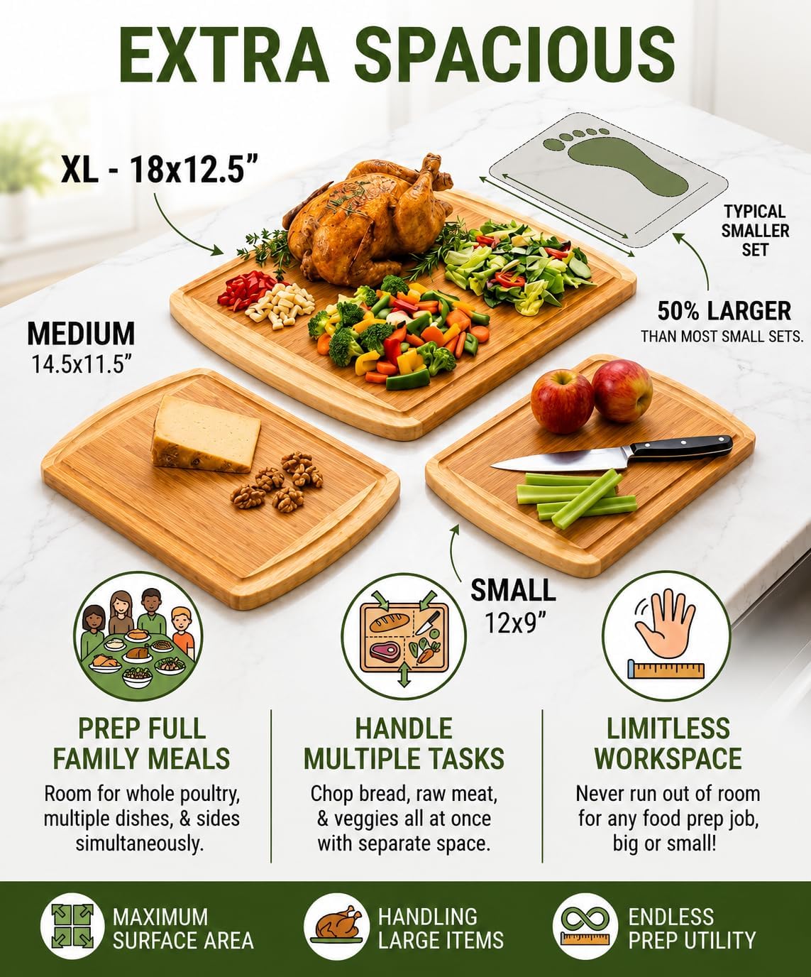 Thumbnail 4 de Bamboo Cutting Boards Set of 3 ⚙