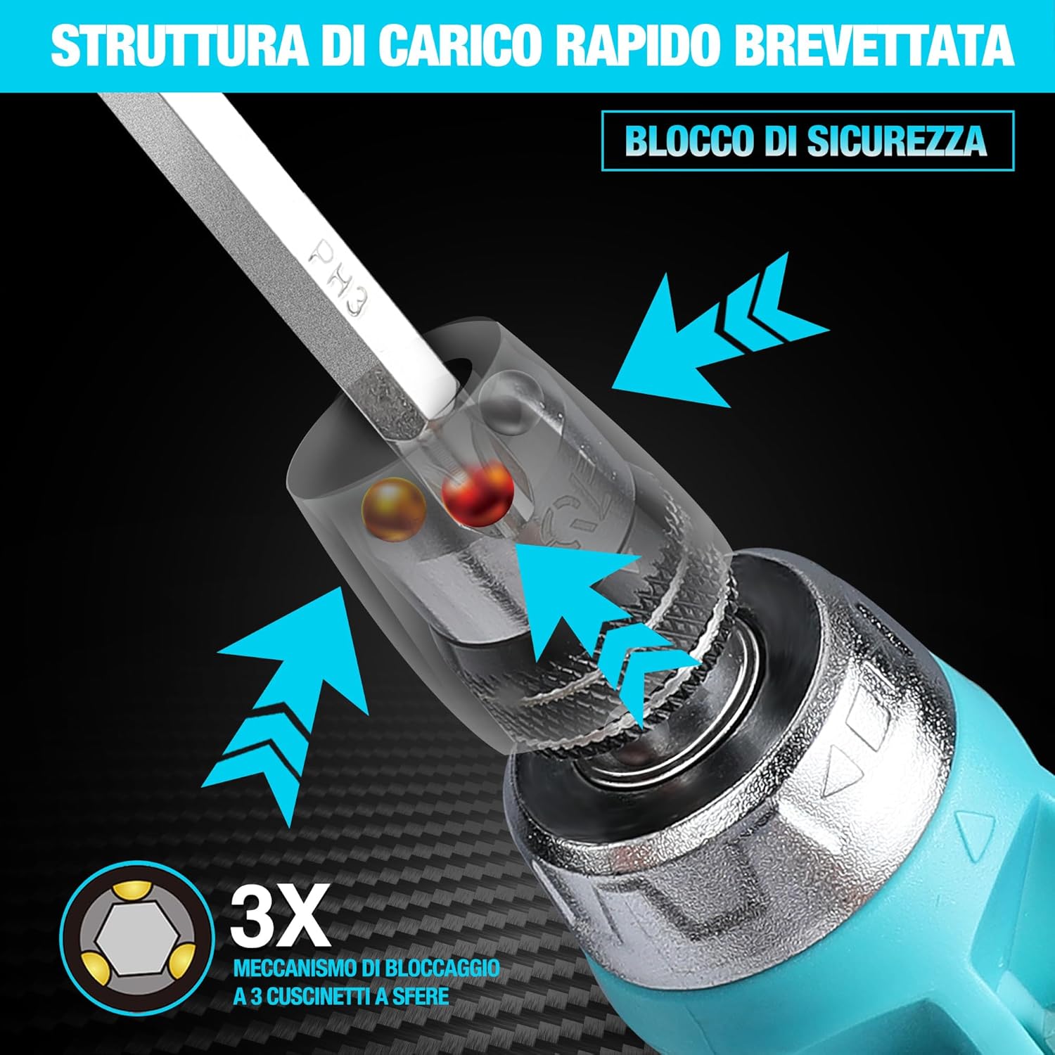 Detalle de DuraTech Cacciaviti 12 in 1: set completo con punte doppia testa e fatto per durare