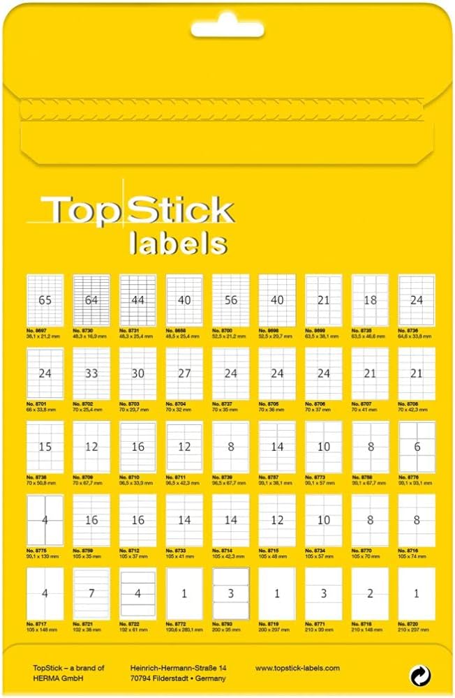 Thumbnail 5 de TopStick 8780 Universal Etiketten – 100 Blatt, 25,4 x 10 mm, 18900 Stück, selbstklebend, matt, kompatibel mit Laserdruckern und Tintenstrahldruckern