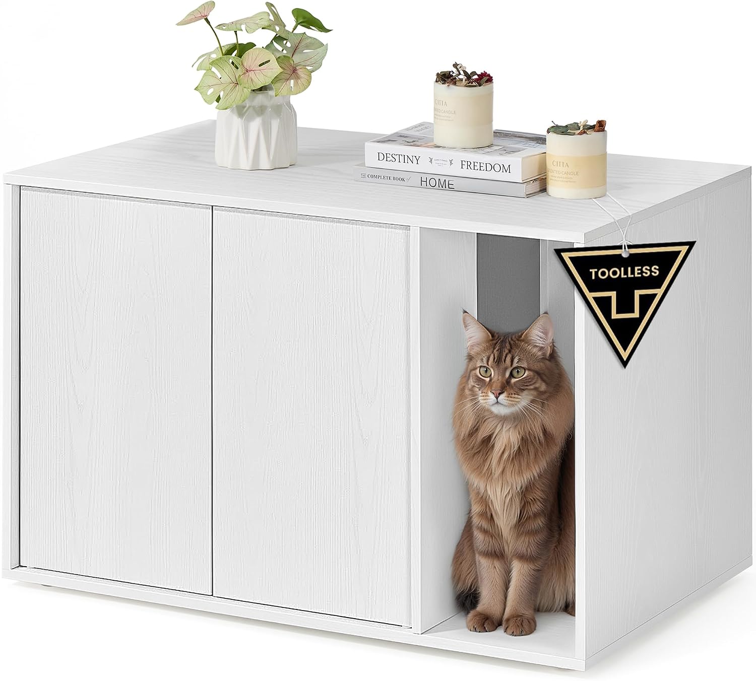 Detalle de SONGMICS HOME PCL233WJ05 : meuble litière pour chat avec assemblage ultra-rapide