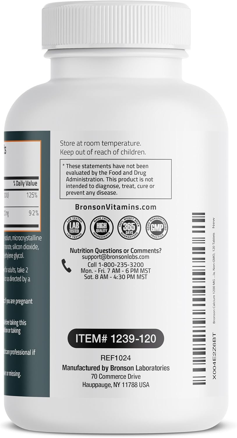 Detalle de Bronson Calcium + Vitamin D3 Tablets, 1,200 mg Calcium, 1,000 IU D3