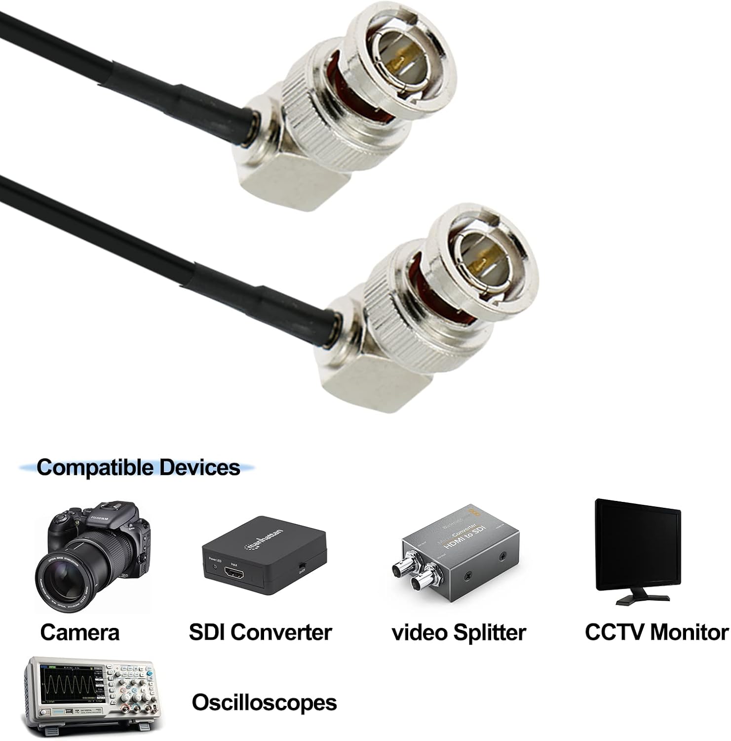 Detalle 2 de Alvin's Cables RG179 Blackmagic HD/SDI Coax BNC Male to Male Right-Angle Cable (30CM)