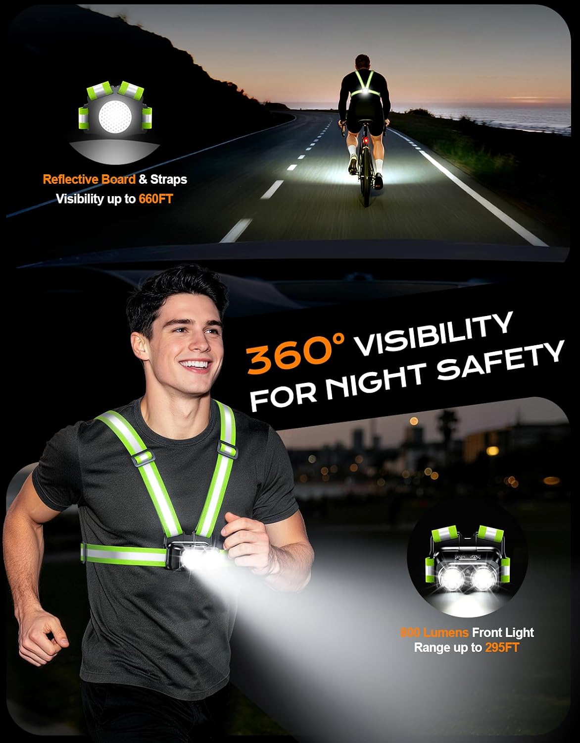 Detalle 2 de Zewdov 800LM Running Chest Light, 7 Modes and 360° Reflective Gear