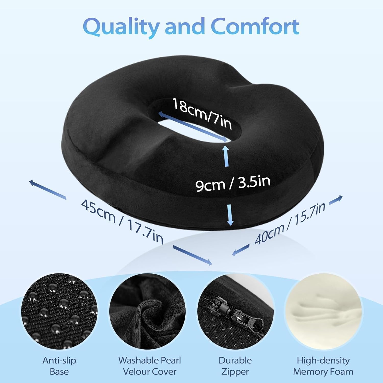 Thumbnail 4 de HOMCA Cushion de Chaise Donut Orthopédique en Mousse à Mémoire – Soutien coccyx et confort longue durée